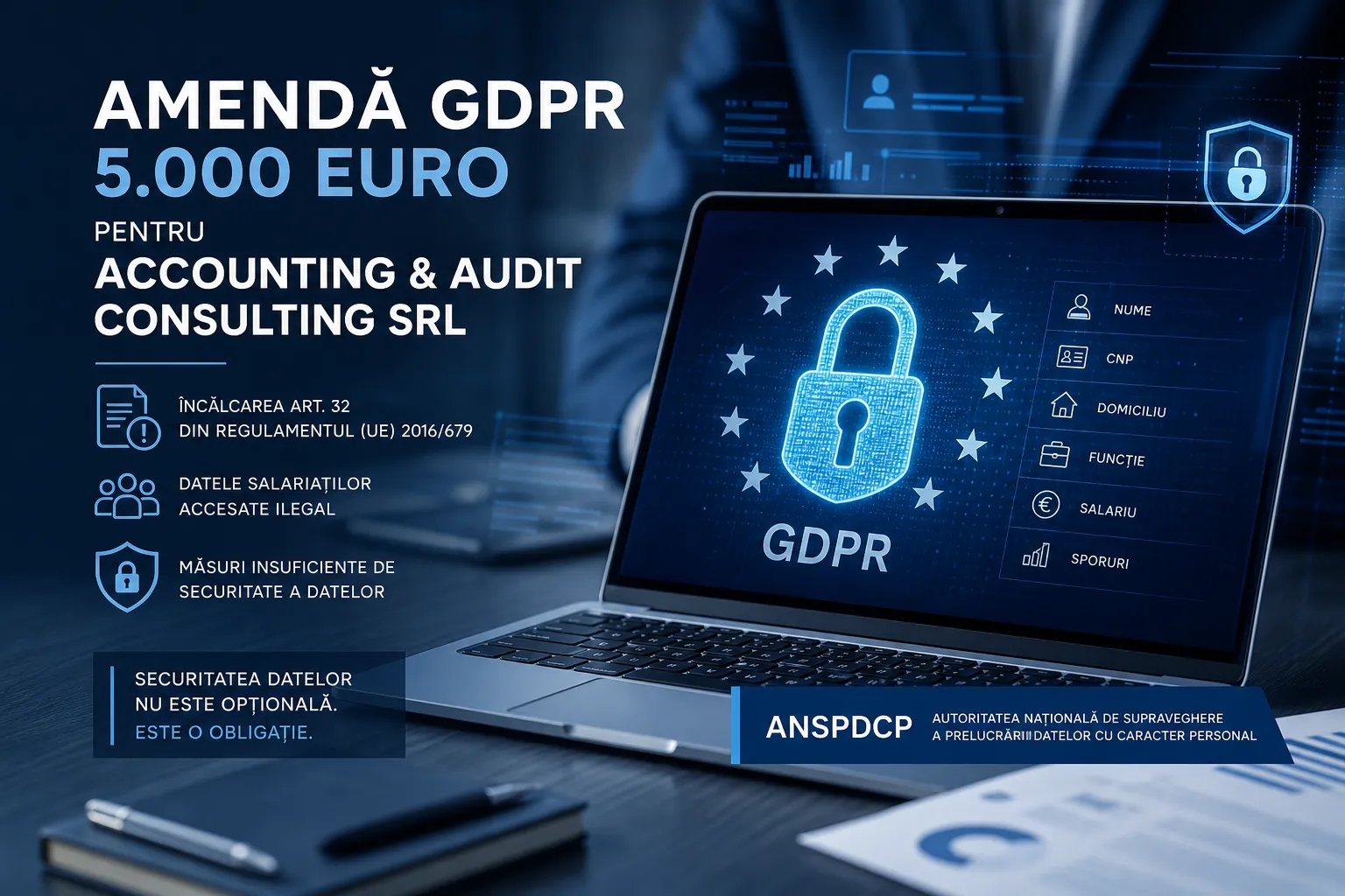 Amendă GDPR 5.000€ pentru ACCOUNTING & AUDIT CONSULTING SRL – breșă de securitate și sancțiune ANSPDCP